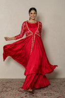 Red Ghatchola and modal silk layered gown