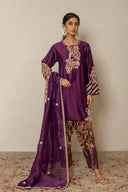 wine Embroidered Kurta with pichhwai farsi pants