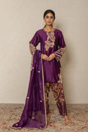 wine Embroidered Kurta with pichhwai farsi pants
