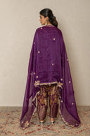 wine Embroidered Kurta with pichhwai farsi pants