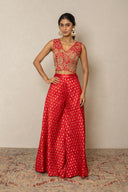 Red Embroidered Crop Top & sharara Set