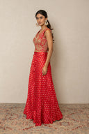 Red Embroidered Crop Top & sharara Set