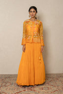 Mango yellow crushed skirt with printed and organza highlighted top