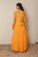 Mango yellow crushed skirt with printed and organza highlighted top