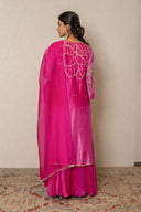 Pink Silk Kurta Set with Broad Pants & Organza Dupatta