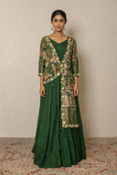 Handloom Silk Long Dress with pichhwai print layered jacket