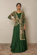 Handloom Silk Long Dress with pichhwai print layered jacket