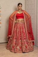 Red Silk Peacock Lehenga Set