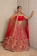 Red Silk Peacock Lehenga Set