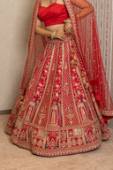 Red Silk Peacock Lehenga Set