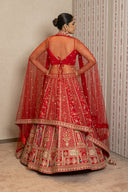 Red Silk Peacock Lehenga Set