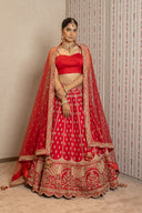 Red Silk Aari Tari Lehenga Set