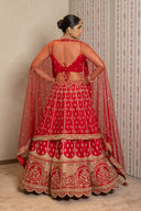 Red Silk Aari Tari Lehenga Set