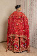 Red Pure Silk Peacock Zardozi Lehenga Set