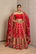 Red Silk Zardozi Lehenga Set