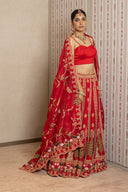 Red Silk Zardozi Lehenga Set