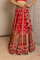 Red Silk Zardozi Lehenga Set