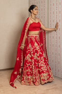 Red Silk Vantara Lehenga Set
