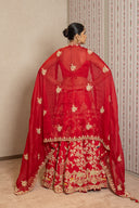 Red Silk Vantara Lehenga Set