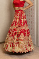 Red Silk Bridal Zardozi Lehenga Set