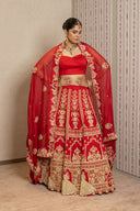 Red Silk Bridal Zardozi Lehenga Set