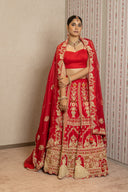 Red Silk Bridal Zardozi Lehenga Set