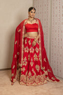 Red Pure Silk Zardozi Lehenga Set