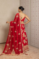 Red Pure Silk Zardozi Lehenga Set