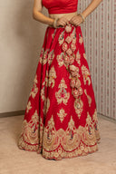 Red Pure Silk Zardozi Lehenga Set