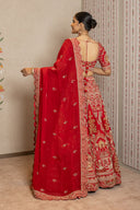 Red Silk Peacock Embroidered Lehenga Set