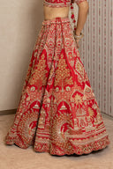 Red Silk Peacock Embroidered Lehenga Set