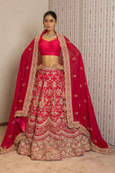 Coral Pink Zardozi Lehenga Set