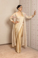 Beige Satin Drape Saree With A Tissue Embellished Jacket