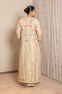 Beige Satin Drape Saree With A Tissue Embellished Jacket