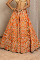 Orange Silk Embroidered Lehenga Set