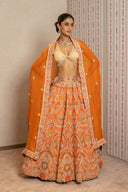Orange Silk Embroidered Lehenga Set