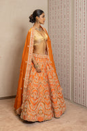 Orange Silk Embroidered Lehenga Set