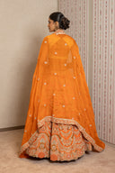 Orange Silk Embroidered Lehenga Set