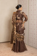 Brown Pichhwai Drape With Organza Overlap Jacket