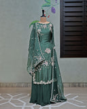 Dusty Green Embroidered Suit with Crushed Parallel Pants