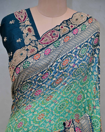 Green Shaded Bandhani Saree image 2