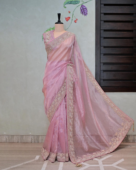 Pink Tissue Saree image 0