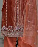 Burnt Orange Tissue Suit with Organza Dupatta image 1