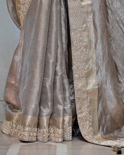 Grey Tissue Saree with Suvendu Border image 4