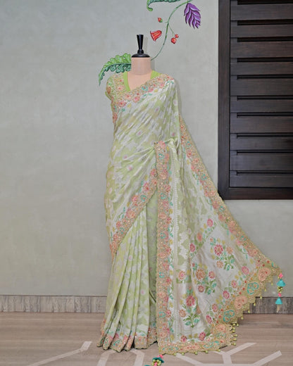 Lime Green Khaddi Saree image 4