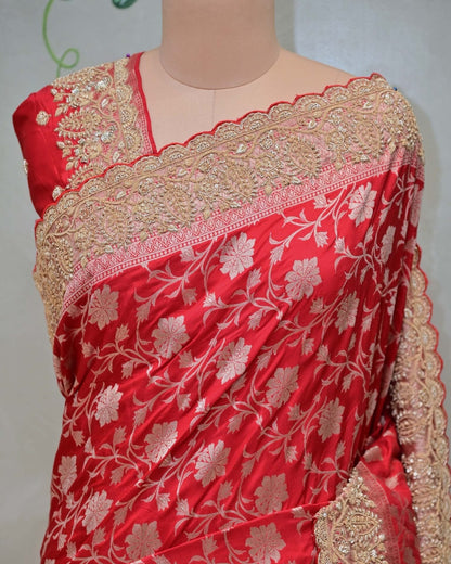 Red Benarasi Silk Saree image 1