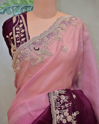 Shaded Wine Organza Saree image 2