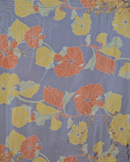 Grey Organza Saree with Printed Blouse Piece image 5