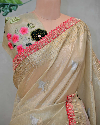 Tissue Saree with Patchwork image 2