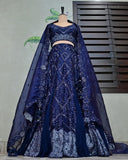 Midnight Blue Organza Lehenga with Sequin Embroidery image 0